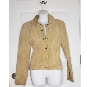 Suede & Satin Button Down Jacket